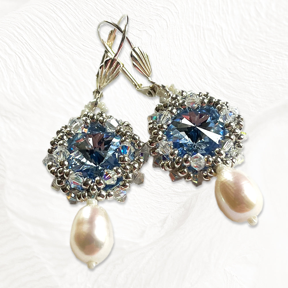 Boucles d'oreilles Pivoine Faites Main - Perles Miyuki & Cristal Swarowski & Perles d'Eau Douce