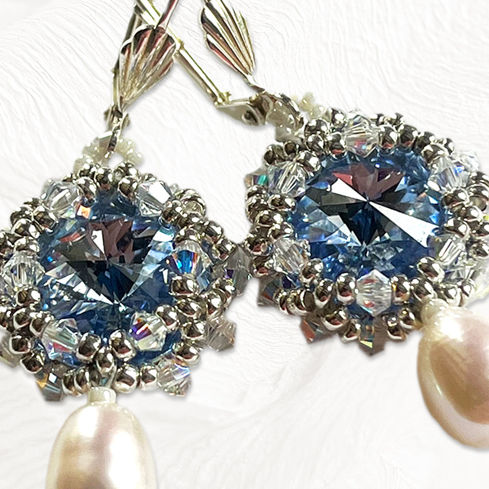 Boucles d'oreilles Pivoine Faites Main - Perles Miyuki & Cristal Swarowski & Perles d'Eau Douce