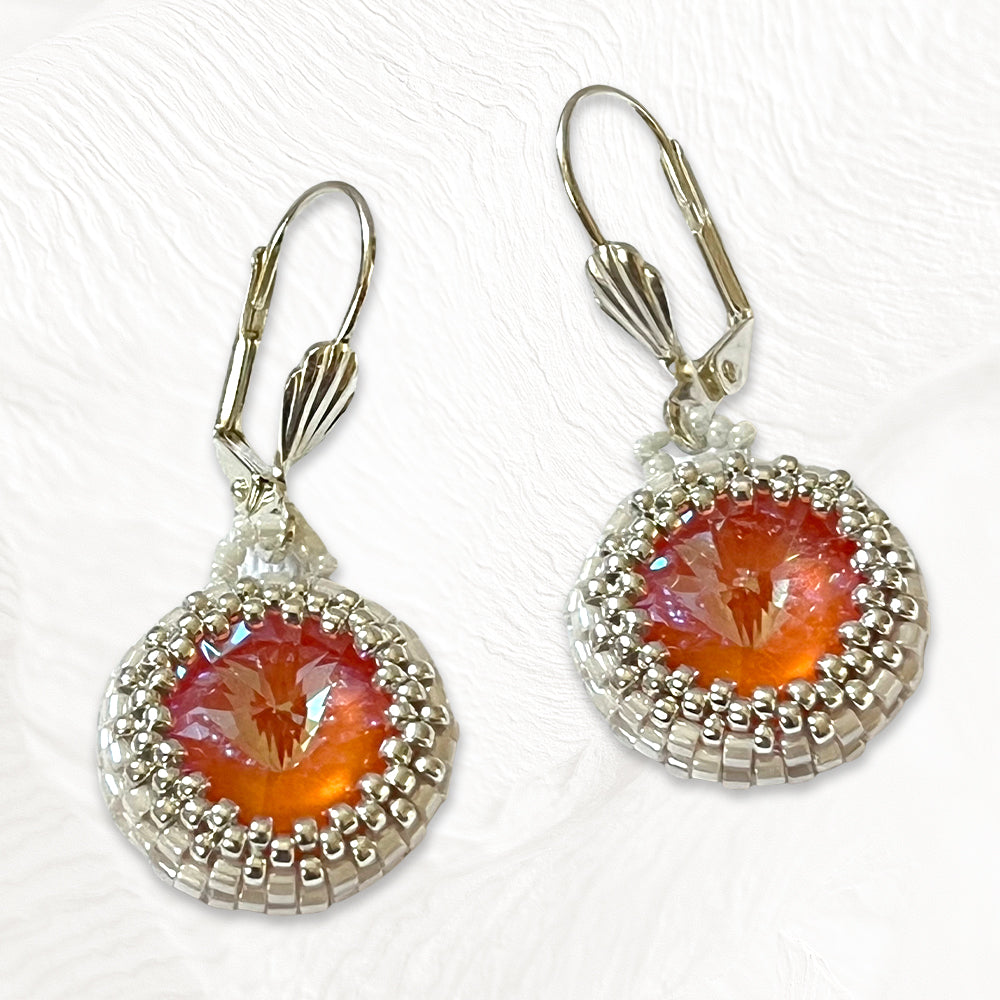 Boucles d'oreilles Coeur de Marie Faites Main Tissées - Perles Miyuki & Cristal Swarovski Fushia ou orange