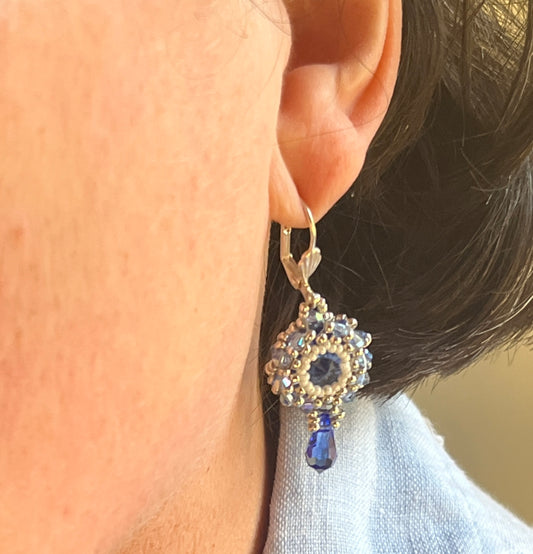 Boucles d'oreilles Hibiscus Artisanales Perles Miyuki & Cristaux Swarovski