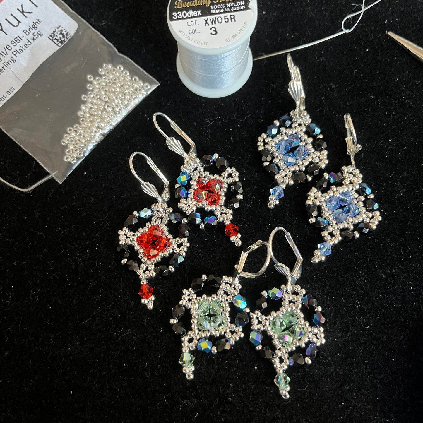 Boucles d'oreilles Flocon de Neige Faites Main Tissées - Perles Miyuki & Perles de Bohème & Cristaux Swarovski