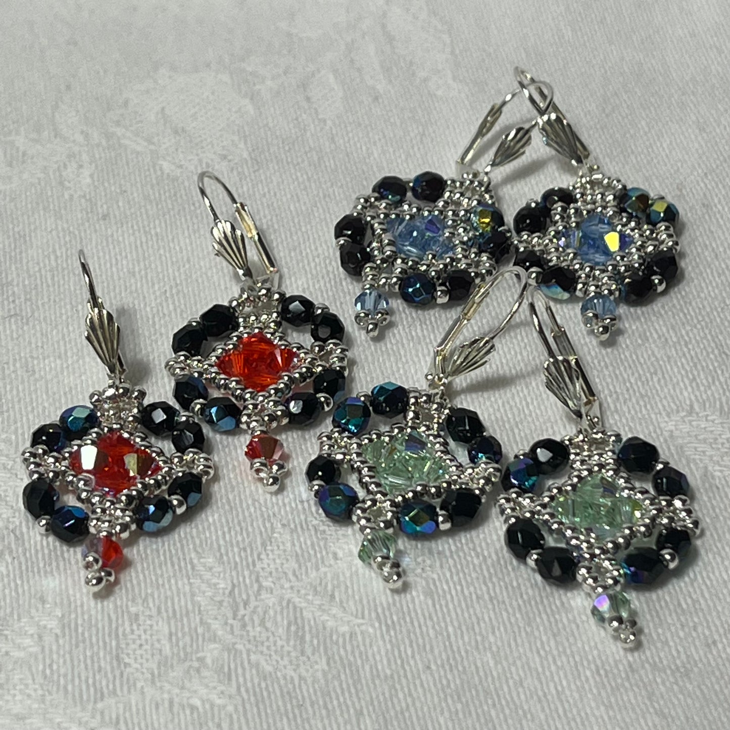 Boucles d'oreilles Flocon de Neige Faites Main Tissées - Perles Miyuki & Perles de Bohème & Cristaux Swarovski