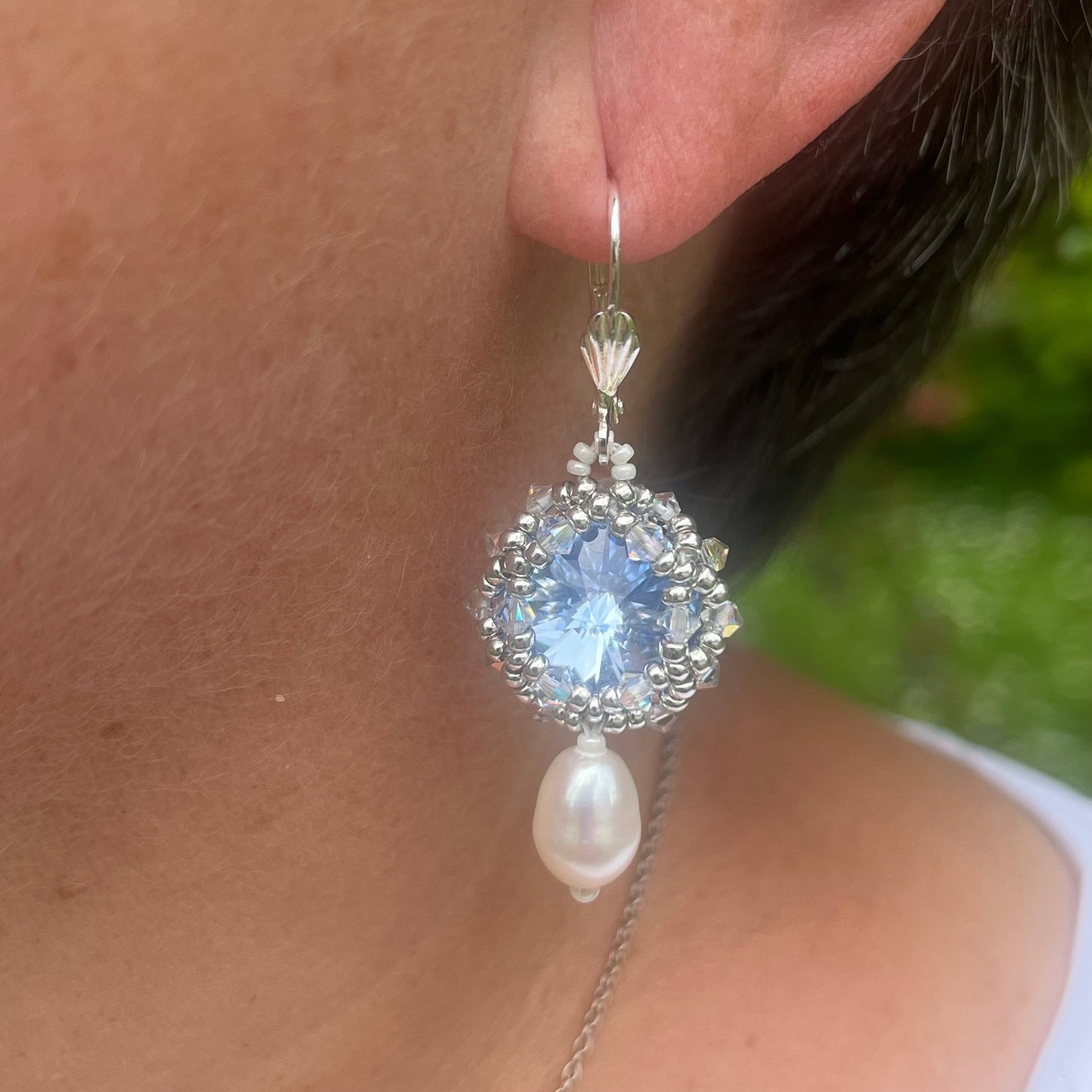 Boucles d'oreilles Pivoine Faites Main - Perles Miyuki & Cristal Swarowski & Perles d'Eau Douce