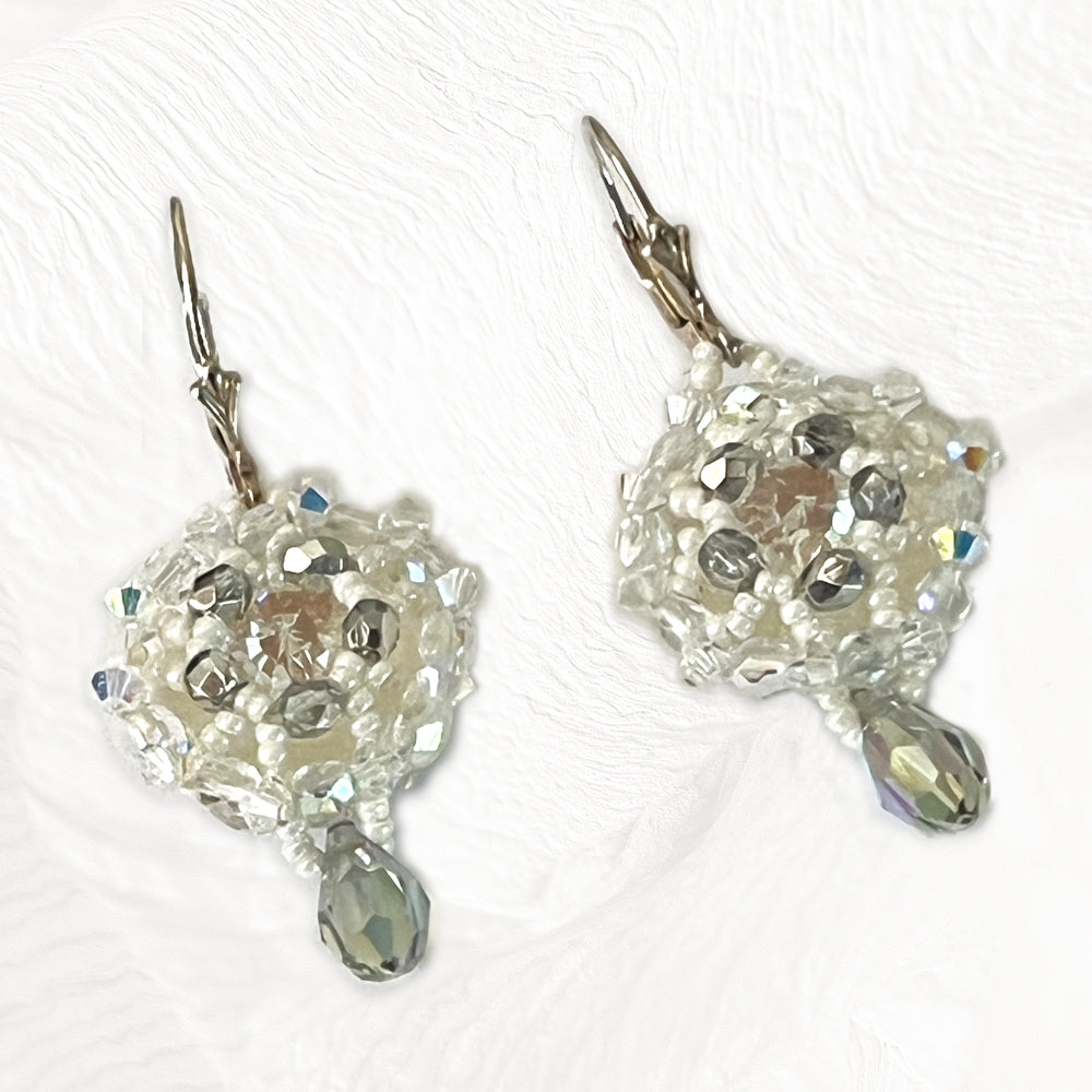 Boucles d’oreilles Anémone en argent, perles Miyuki, perles de Bohème et cristal Swarovski