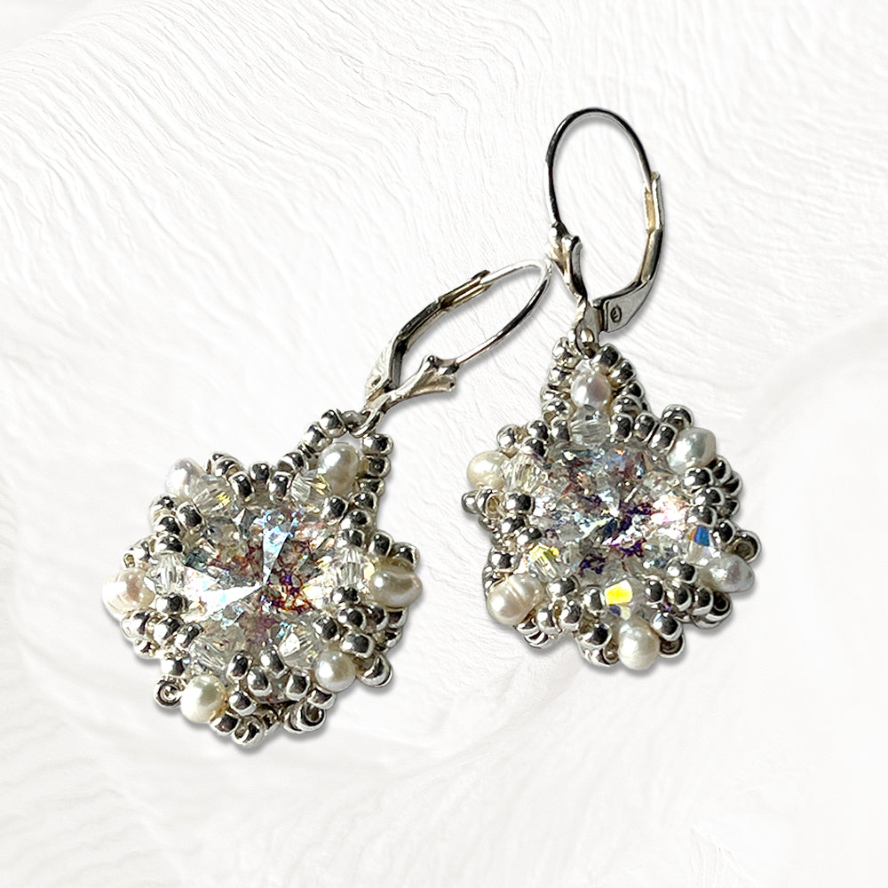 Boucles d'oreilles Orchidée Artisanales Perles Miyuki & Cristal Swarovski & Perles d'Eau Douce