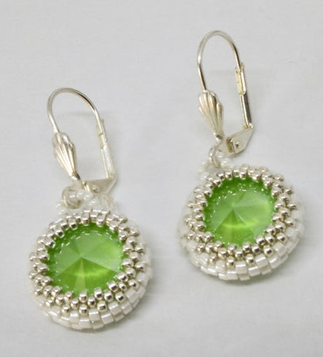 Boucles d'oreilles Coeur de Marie Faites Main Tissées - Perles Miyuki & Cristal Swarovski Vert Anis