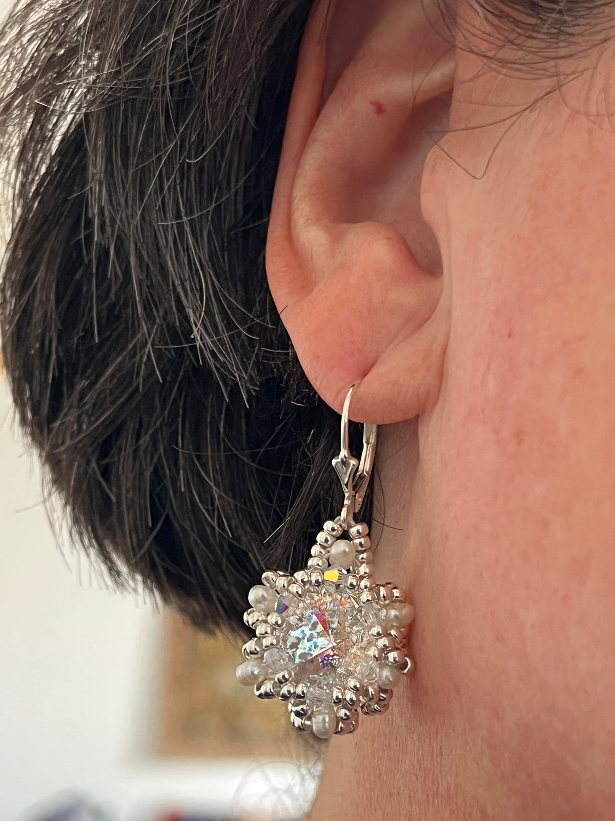 Boucles d'oreilles Orchidée Artisanales Perles Miyuki & Cristal Swarovski & Perles d'Eau Douce