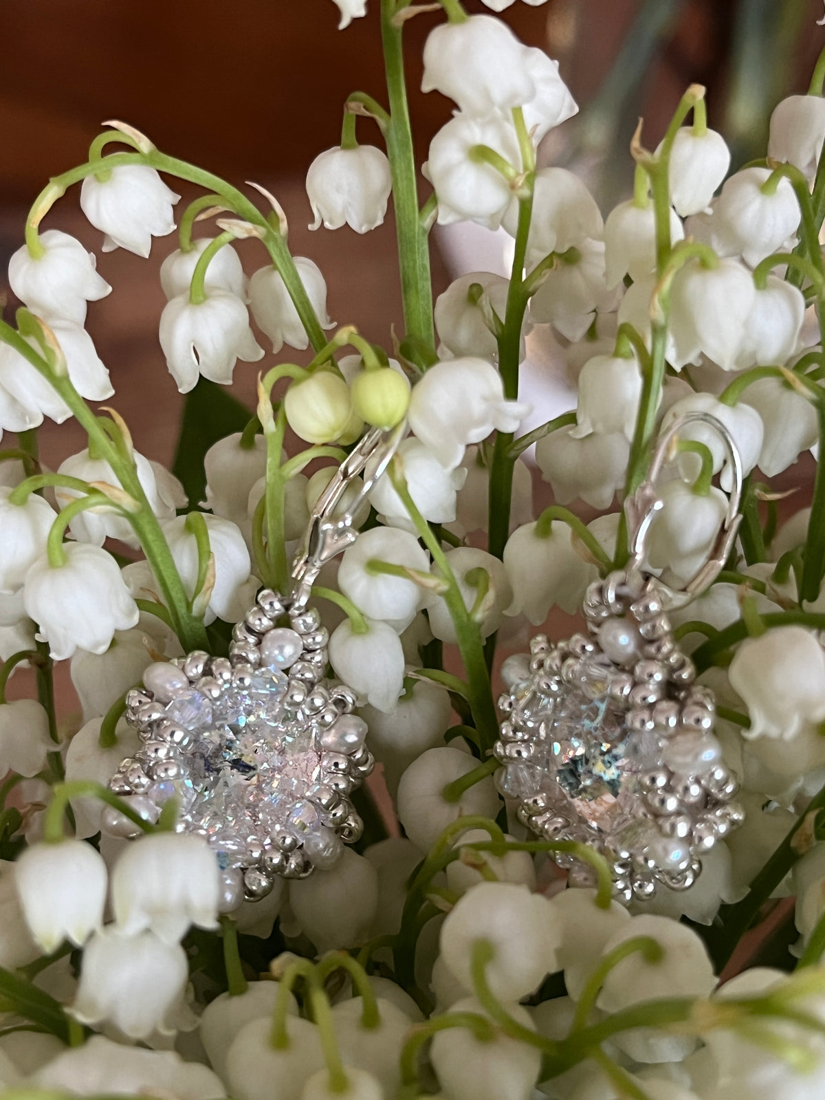 Boucles d'oreilles Orchidée Artisanales Perles Miyuki & Cristal Swarovski & Perles d'Eau Douce