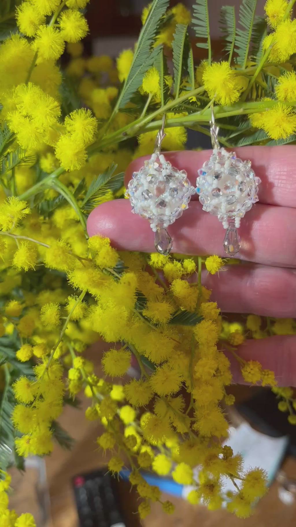 Vidéo Boucles d'oreilles Anémone artisanales, dormeuses en argent, perles Miyuki et perles de Bohème et cristal Swarovski