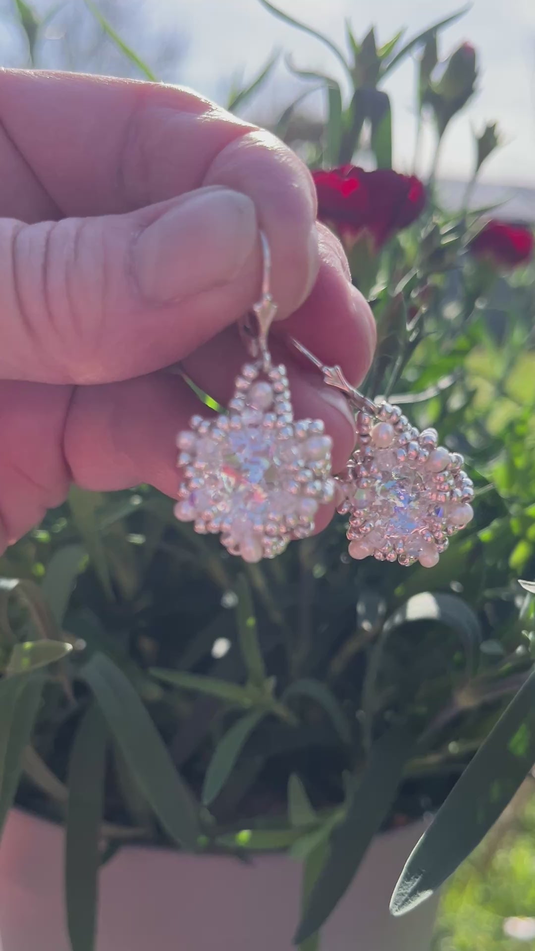 Boucles d'oreilles Orchidée Artisanales Perles Miyuki & Cristal Swarovski & Perles d'Eau Douce